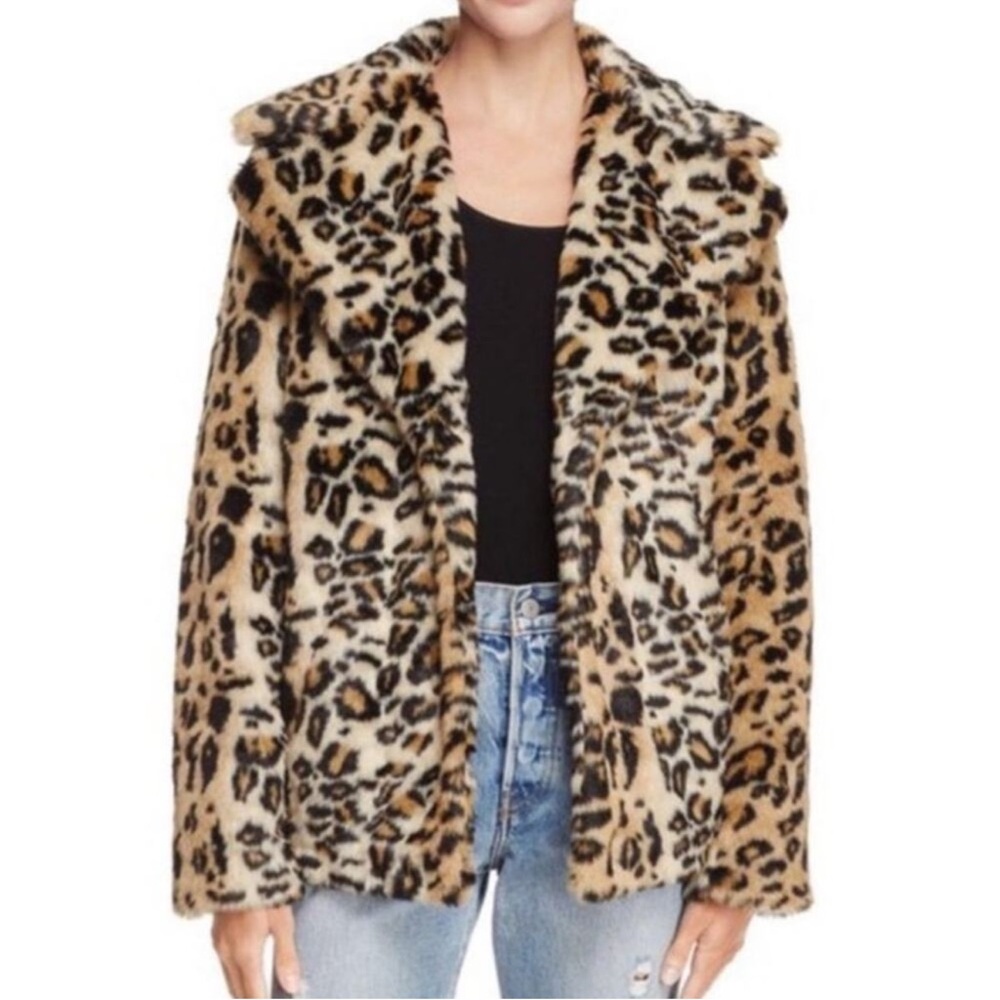 Aqua Leopard Print Faux Fur Coat Sz S